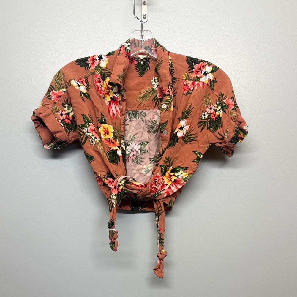 Aeropostale Rust Floral Tie-Front Summer Crop Top SIZE XS